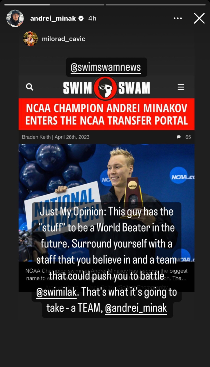 Men’s swimming star Andrei Minakov enters transfer portal 1 Men’s swimming star Andrei Minakov enters transfer portal