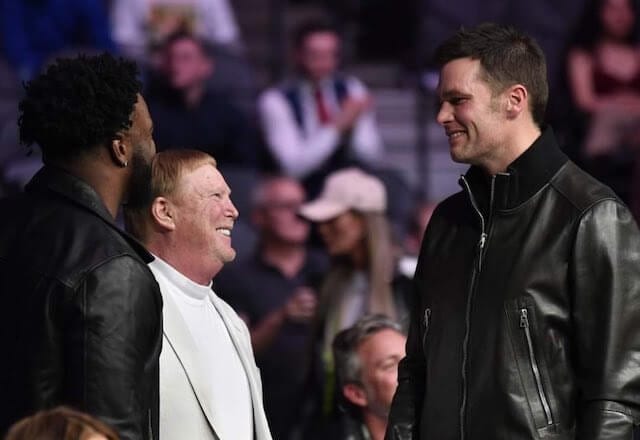 Mark Davis chatting with Tom Brady at UFC 246 in Las Vegas. Mark Davis, Tom Brady, Raiders