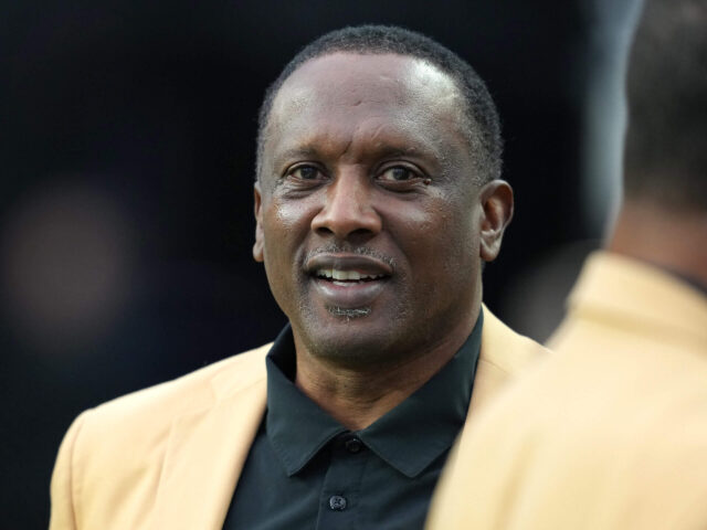Dec 4, 2022; Paradise, Nevada, USA; NFL Hall of Fame wide receiver Tim Brown is on the sidelines before the start of a game between the Las Vegas Raiders and the Los Angeles Chargers at Allegiant Stadium. Mandatory Credit: Stephen R. Sylvanie-USA TODAY Sports Tim Brown, Raiders