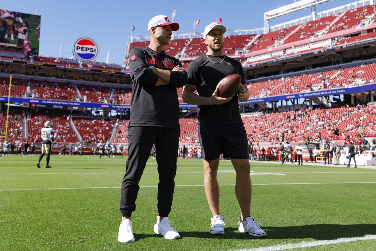 Brandon Staley, Kyle Juszczyk New Orleans Saints v San Francisco 49ers