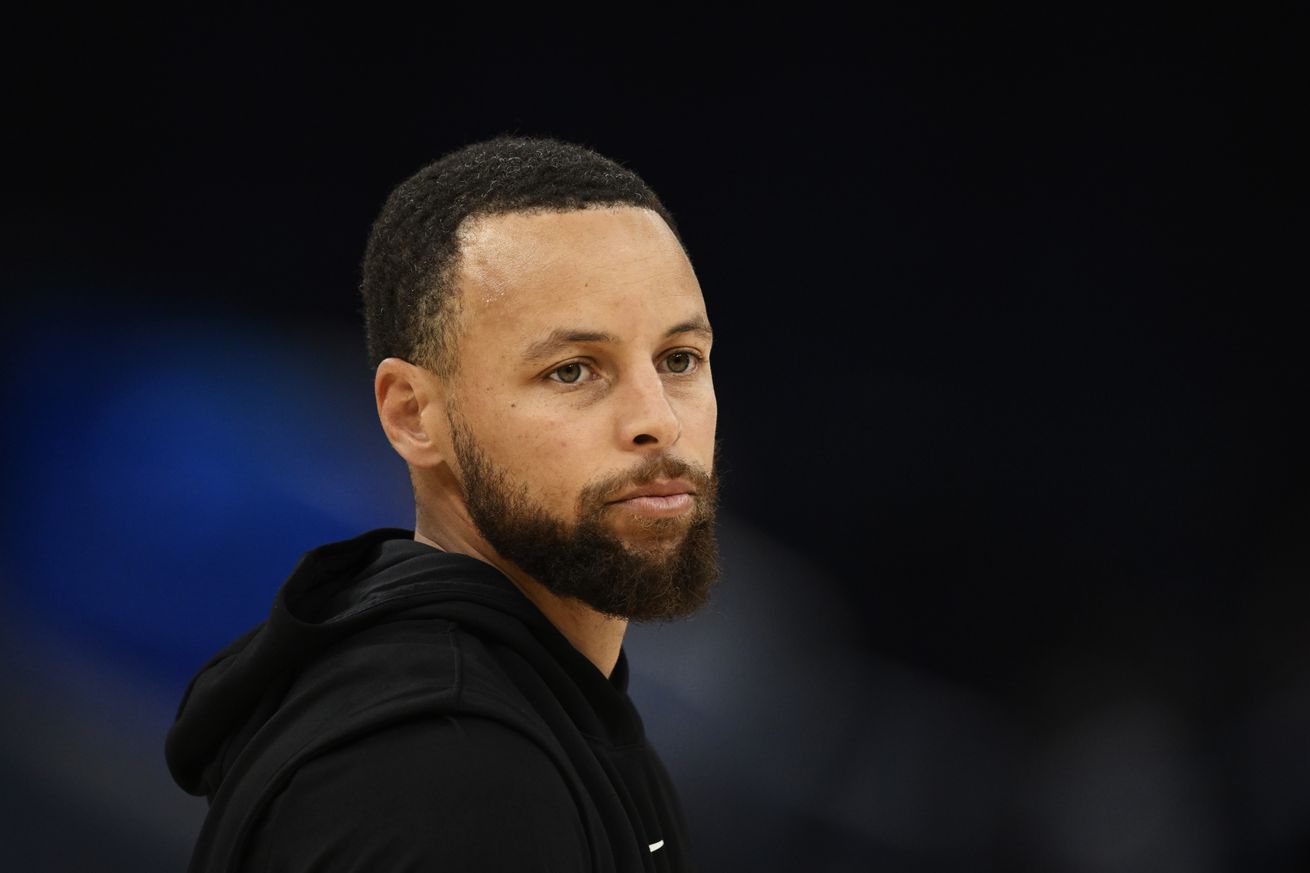 Close up of Steph Curry during warm-ups.
