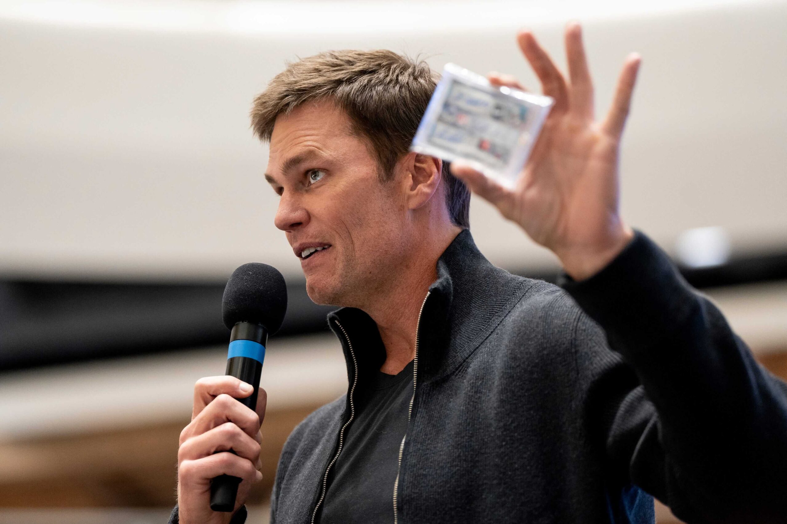Tom Brady appears at American Dream for the grand opening of Card Vault by Tom Brady, a sports card and memorabilia retailer, East Rutherford, Friday, Apr. 11, 2025. Tom Brady, Raiders