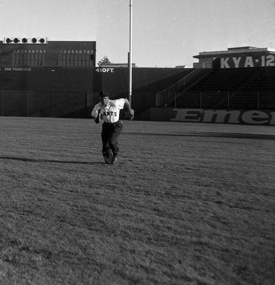 Willie Mays meeting withe the San Francisco press at Seals stadium, October 31, 1957