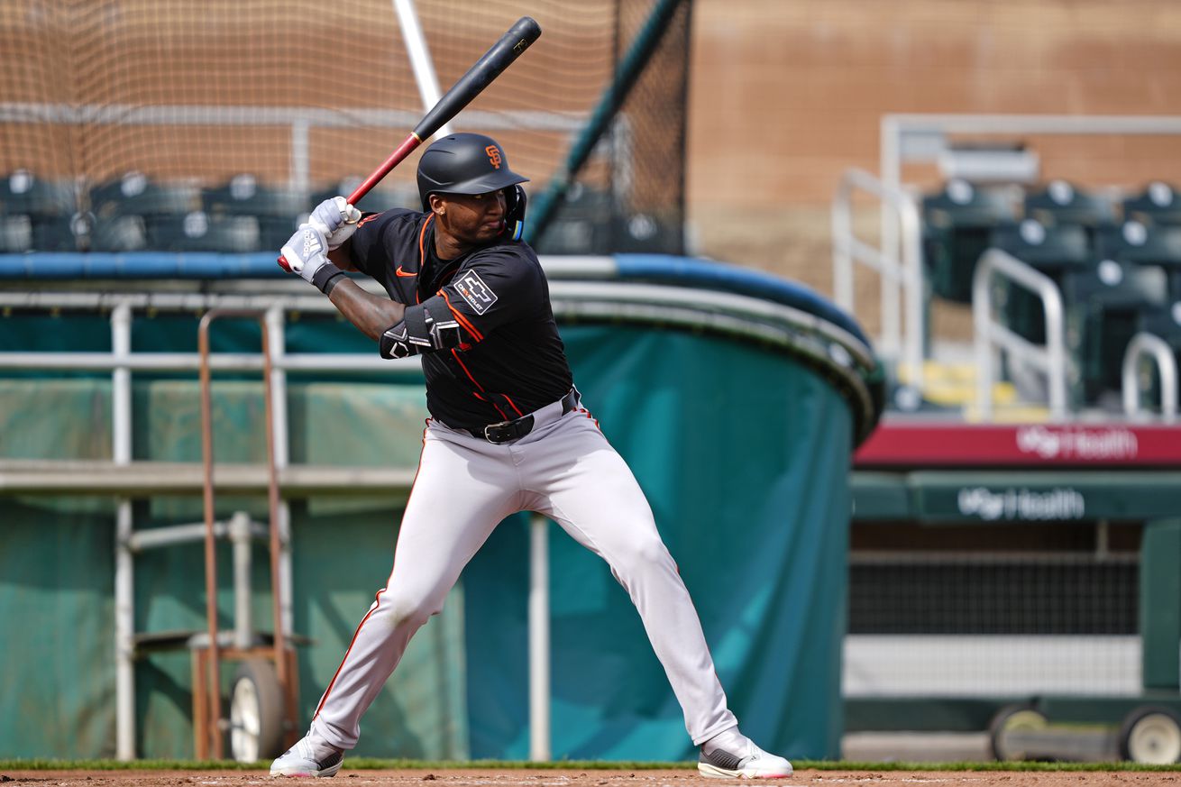 Marco Luciano taking batting practice. 