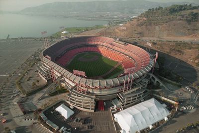 Aerial View of Earthquake Damaged Stadium