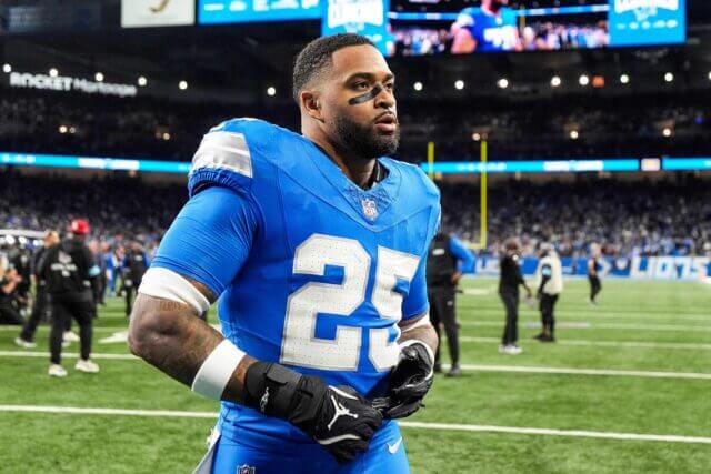 Detroit Lions safety Jamal Adams (25) walks off the field after 34-31 win over Green Bay Packers at Ford Field in Detroit on Thursday, Dec. 5, 2024. Jamal Adams, Raiders