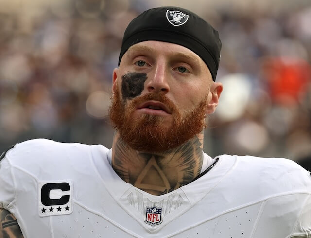 Nov 30, 2025; Inglewood, California, USA; Las Vegas Raiders defensive end Maxx Crosby (98) during the first half at SoFi Stadium. Mandatory Credit: Kiyoshi Mio-Imagn Images Maxx Crosby, Raiders